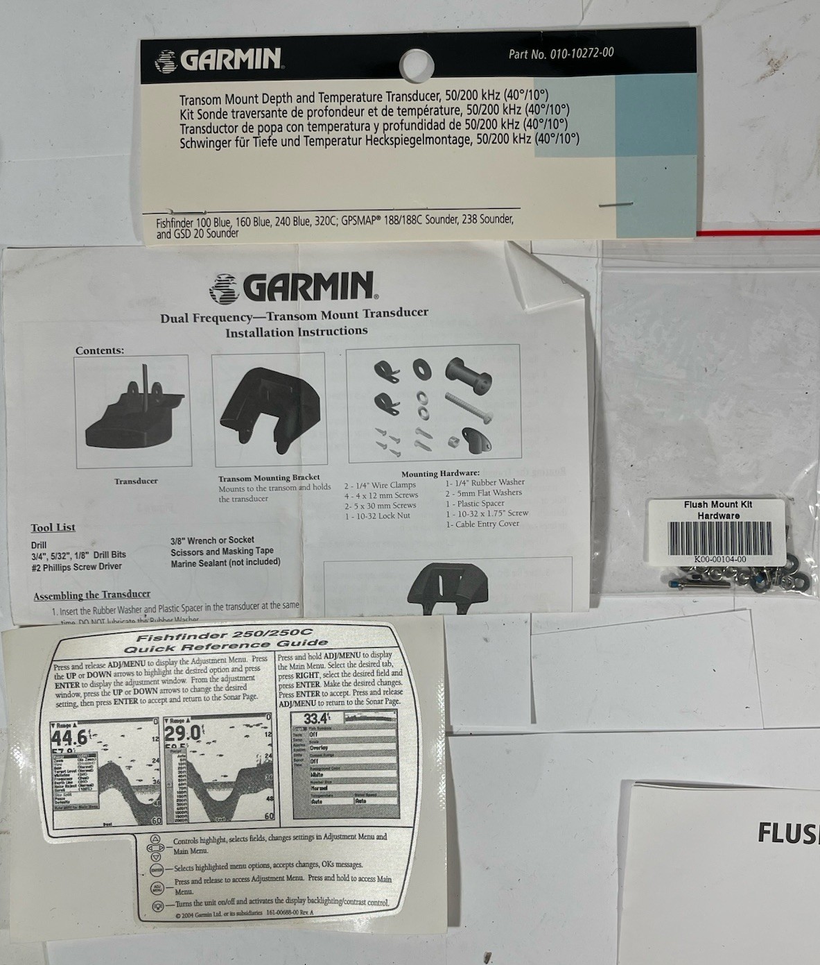 GARMIN Fishfinder 250 Sonar Sounder FishFinder W/ Transducer Speed Sensor Bundle