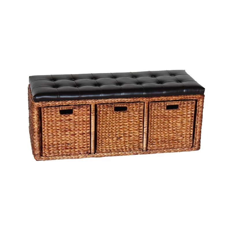 Wicker Storage Bench Pu Leather Bench footstool