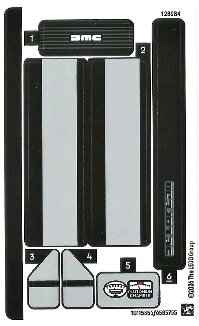 NEW LEGO Sticker Sheet for Set 77256 Speed Champions Delorean Time Machine BTTF