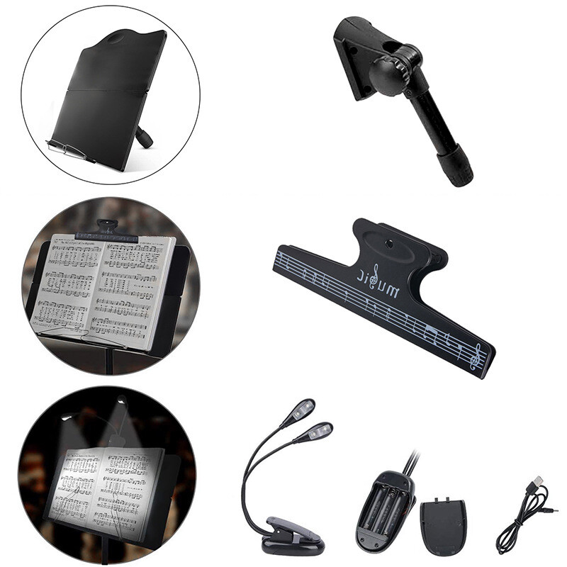 Portable Lightweight Metal Folding Sheet Music Stand With Carrying Bag & Light