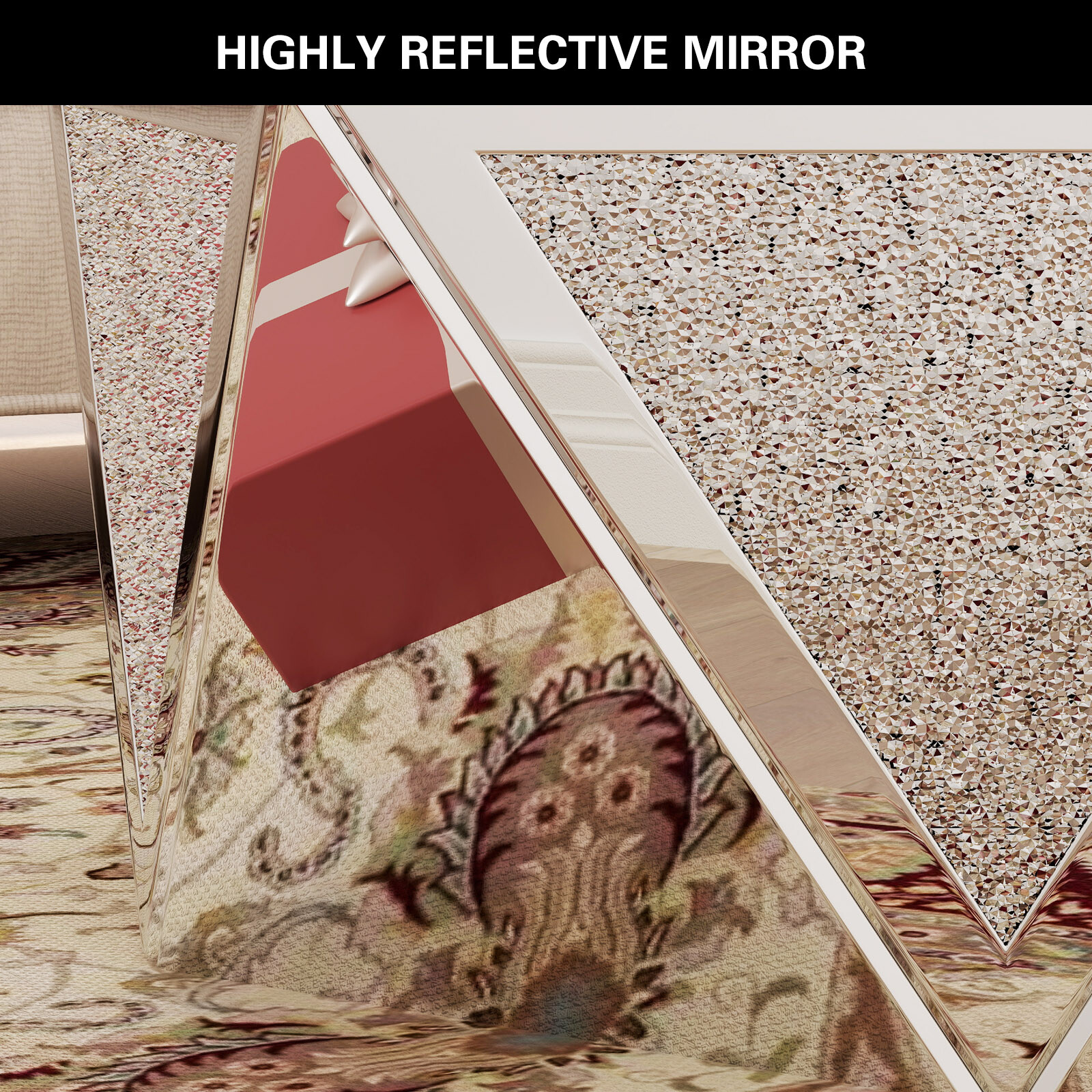 Modern Pentagonal Mirrored Coffee Table Crushed Diamond Luxury Home Living Room