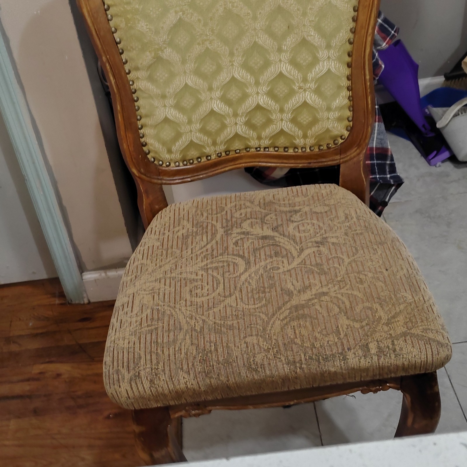 Traditional Upholstered Dining Chair Medium Wood Frame Abstract Print