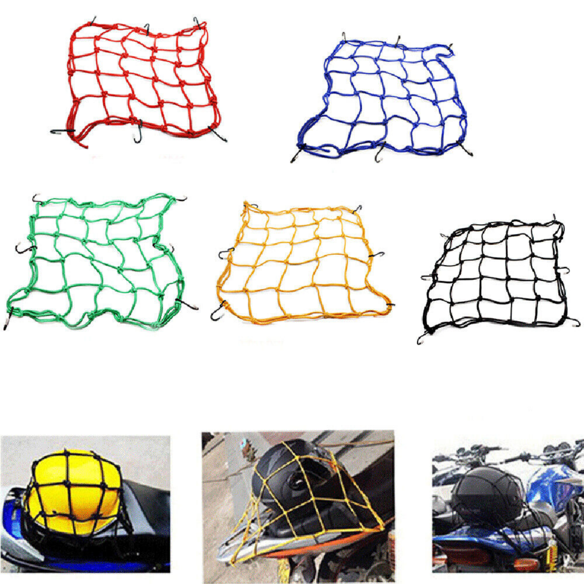 Motorcycle Cargo Bungee Net 15"x15" Small Elastic Rope Mess Strap for Bike ATV