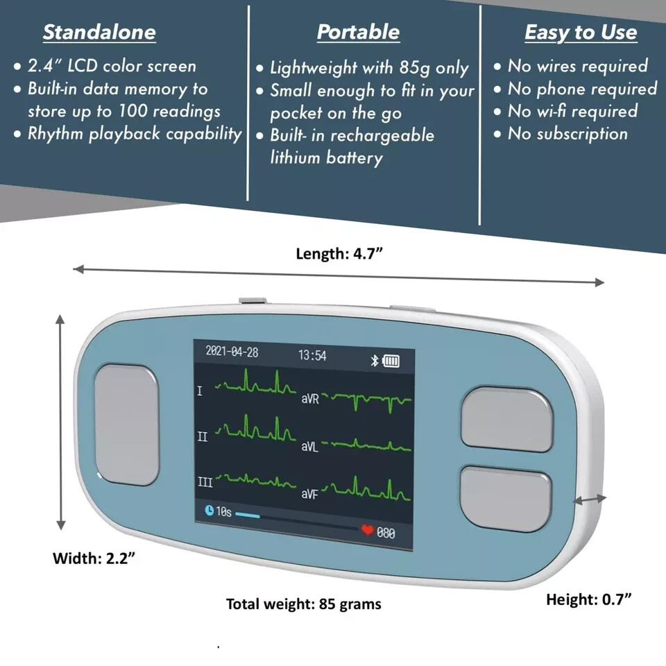 EMAY 6Leads Portable ECG Monitor Record ECG and Heart Rate in 6 Channels