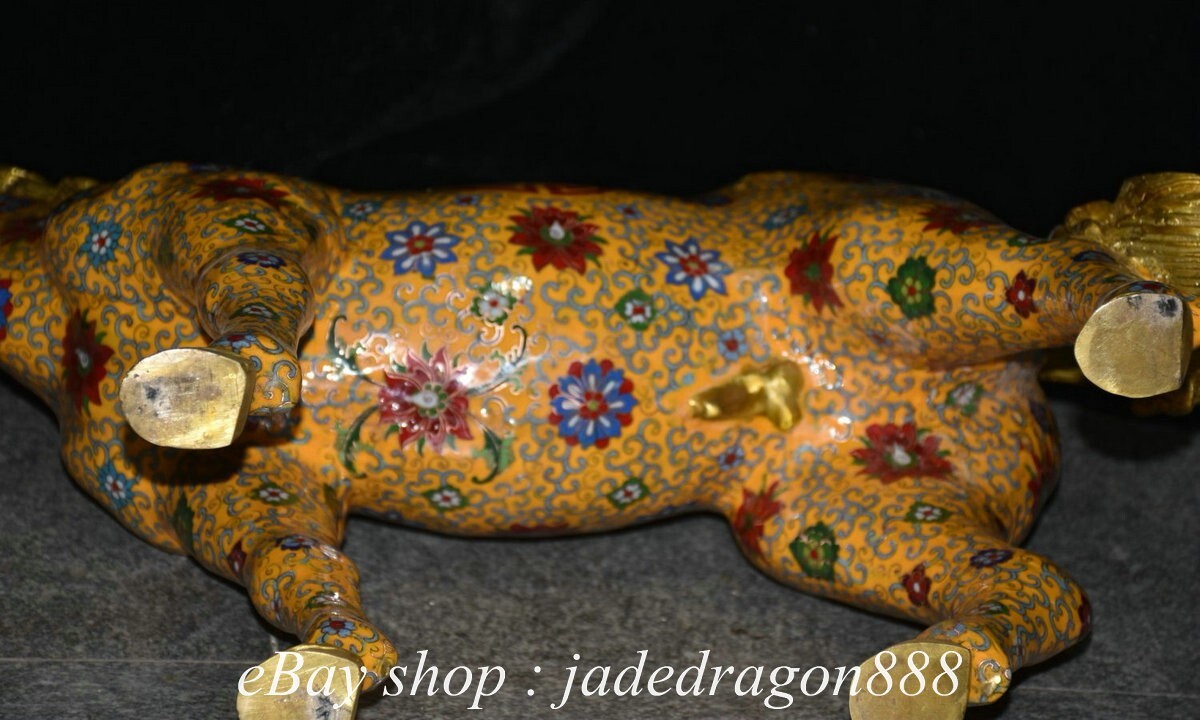 28" Chinese Marked Bronze Gilt Cloisonne 12 Zodiac Year Horse Statue Sculpture