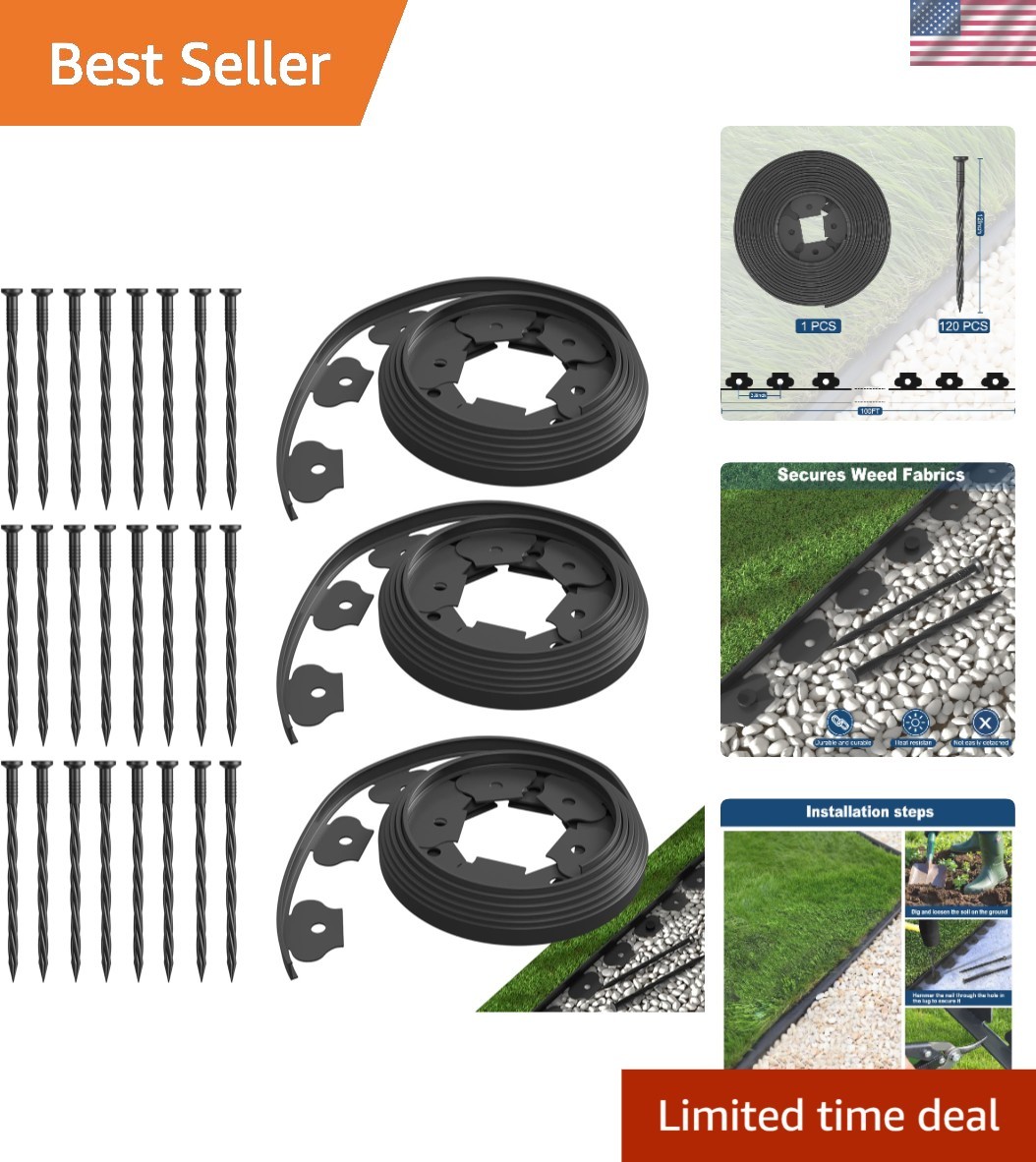 Durable 100ft Paver Edging Border Kit with 120 Spikes - Easy Installation