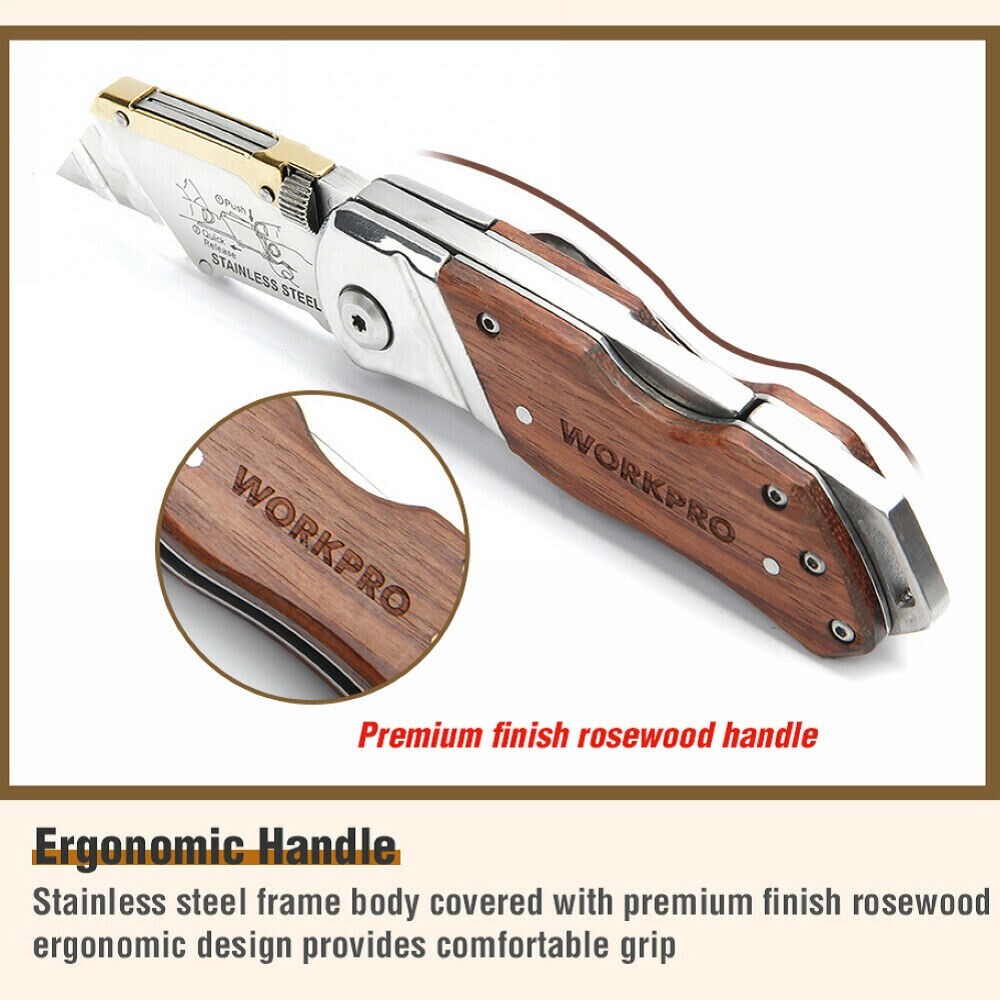 WORKPRO Folding Utility Knife Pocket Box Cutter Quick Change Blade w/10 Blade US