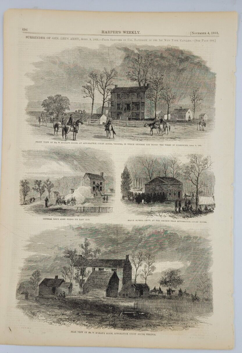 Appomattox Court House 1865 vintage print Surrender of Lee's Army / Last Shot