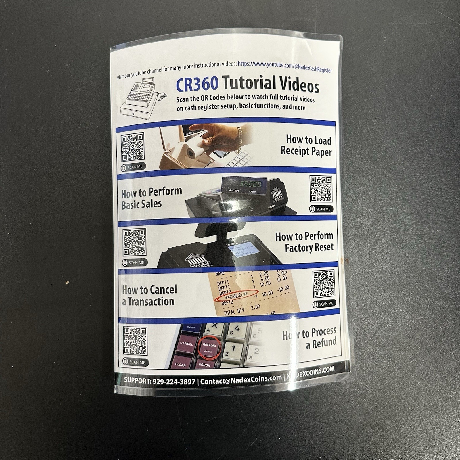 Nadex CR360 Thermal-Print Electronic Cash Register, 12 Compartments, Black