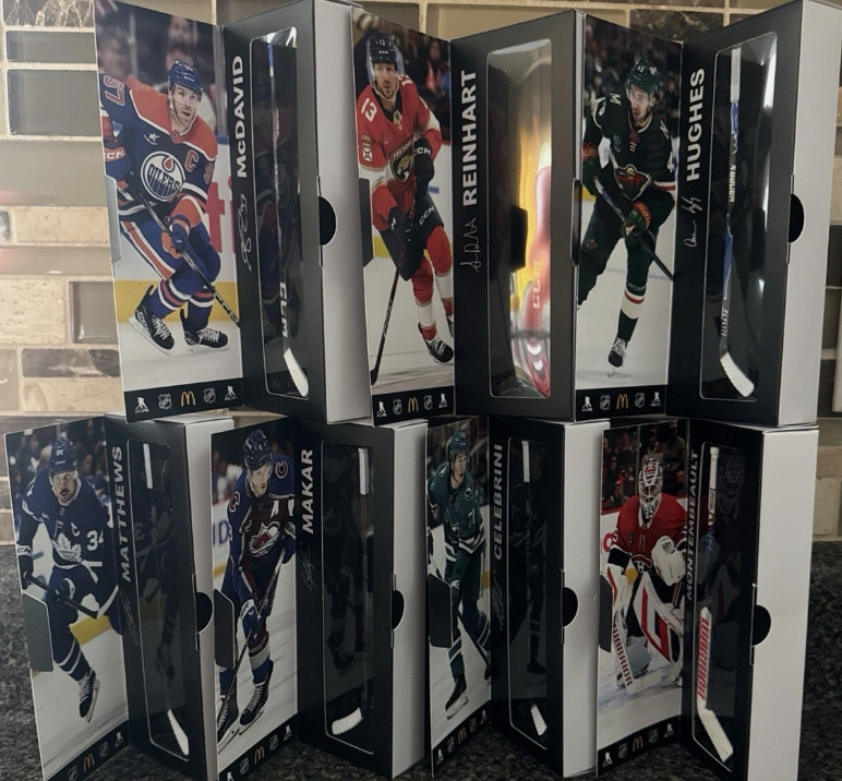 Mcdonald’s 2026 NHL Mini Hockey Sticks Complete Set (7) Celebrini Mcdavid Hughes