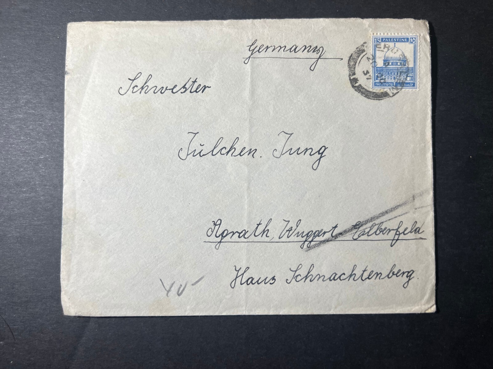 1937 Judaica Palestine Cover Jerusalem to Stuttgart Germany Julchen Jung