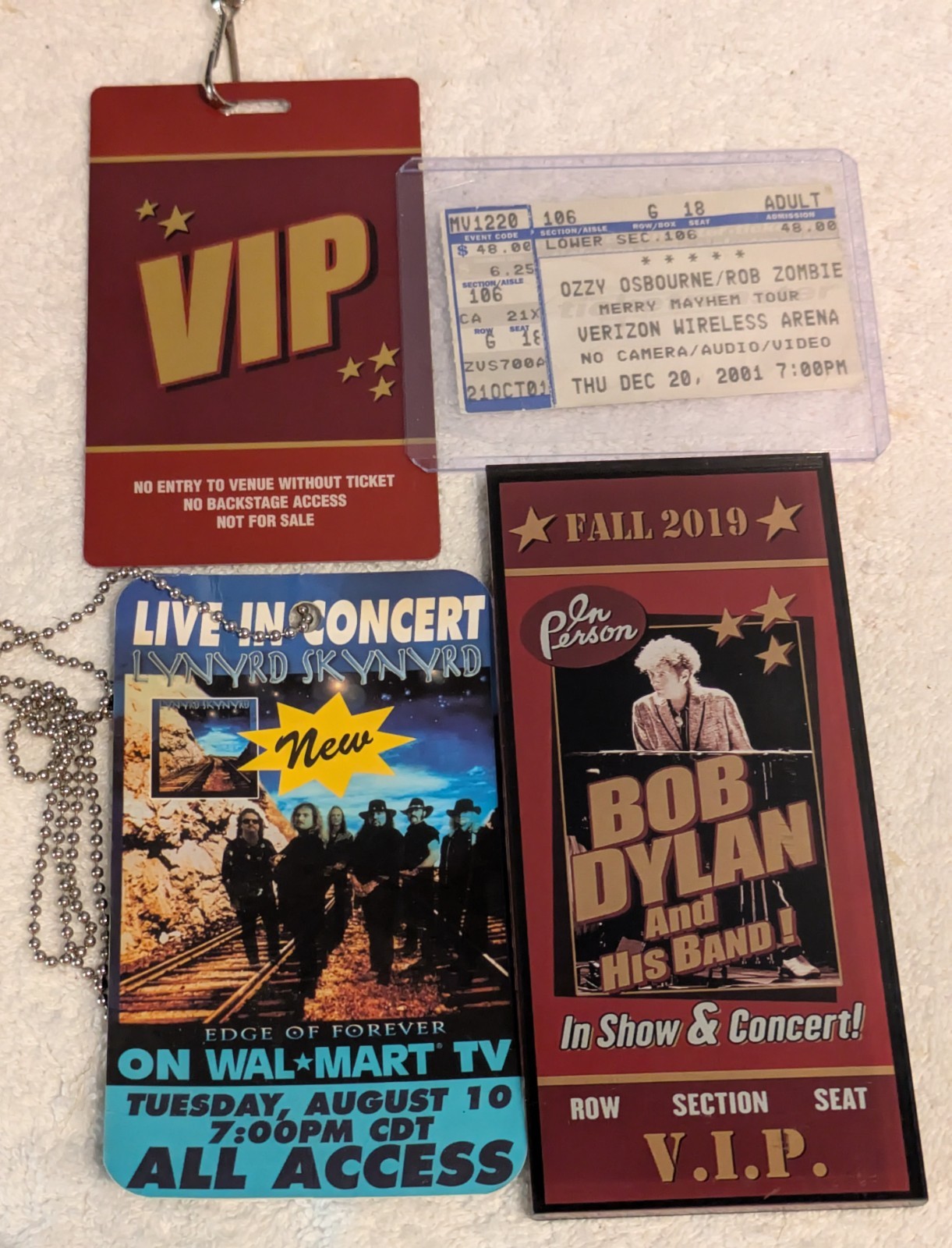 Ozzy Osbourne Lynyrd Skynyrd Rob Zombie Bob Dylan Passes Ticket Stub Lot