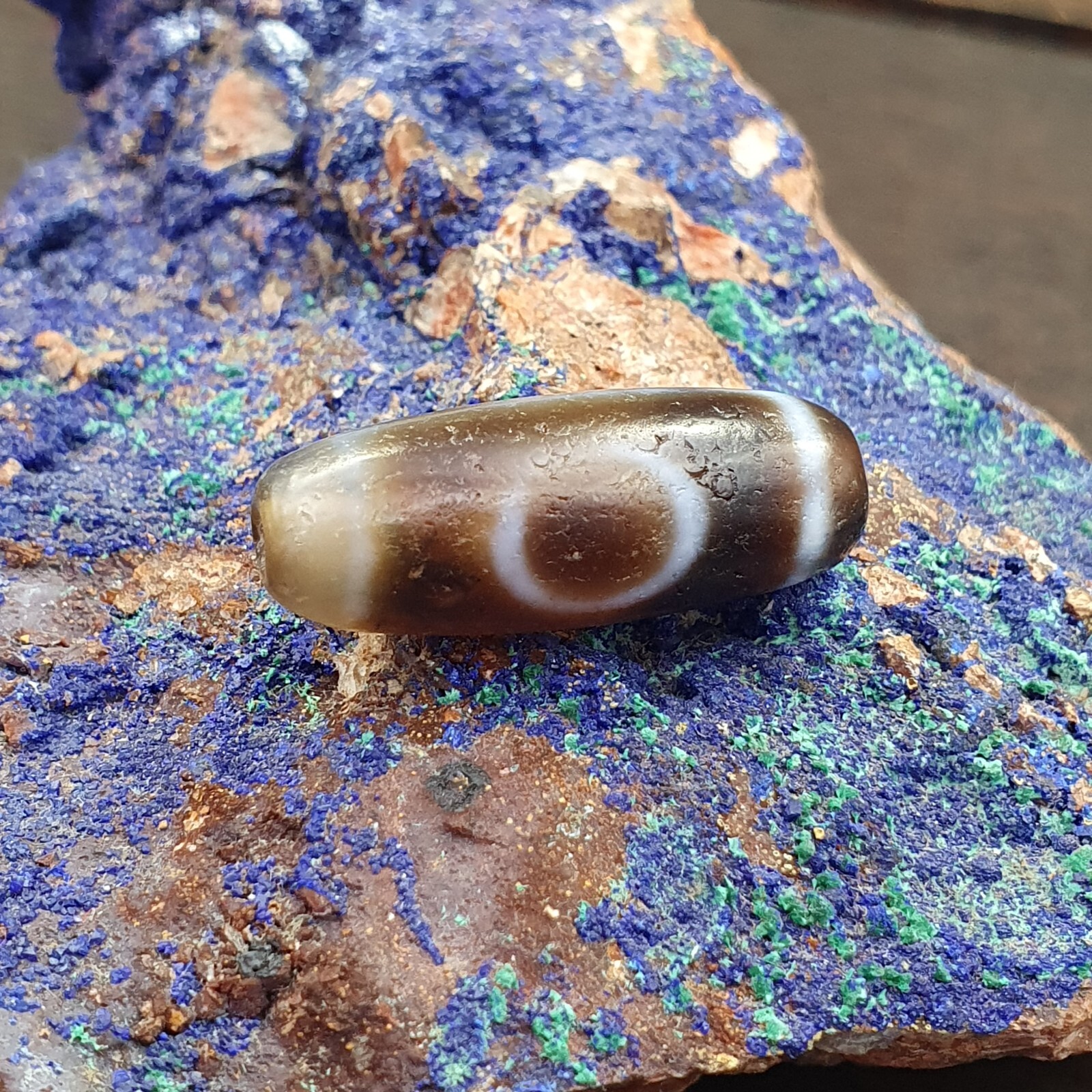 Antique Old Tibetan 2Circle Eyes Agate stone Dzi Bead Amulet HQ-8