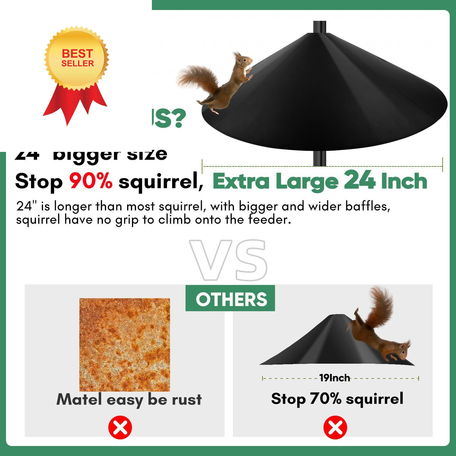 24-inch Large Squirrel Proof Bird Feeders for Outside Hanging,Outdoor Black