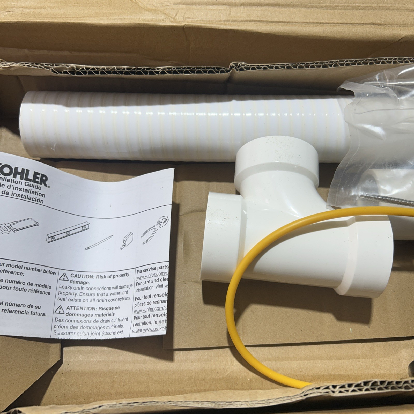 Kohler 37383-NA PureFlo PVC Rough-In Cable Bath Drain, 30" Cable with Tubing