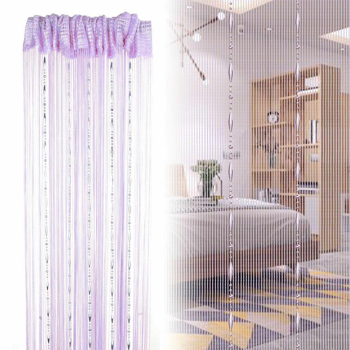 String Door Curtain Crystal Beaded Beads Room Divider Fringe Window Panel Drapes