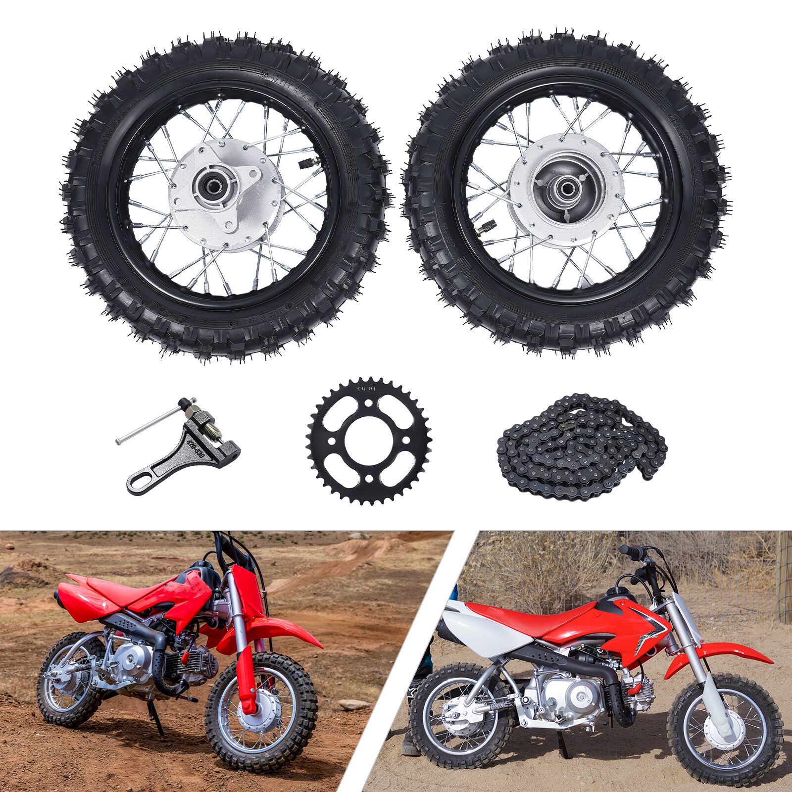 For Honda CRF50 XR50 BBR KLX 2.50-10 Front Rear Tire Rim Wheel Dirt Bike