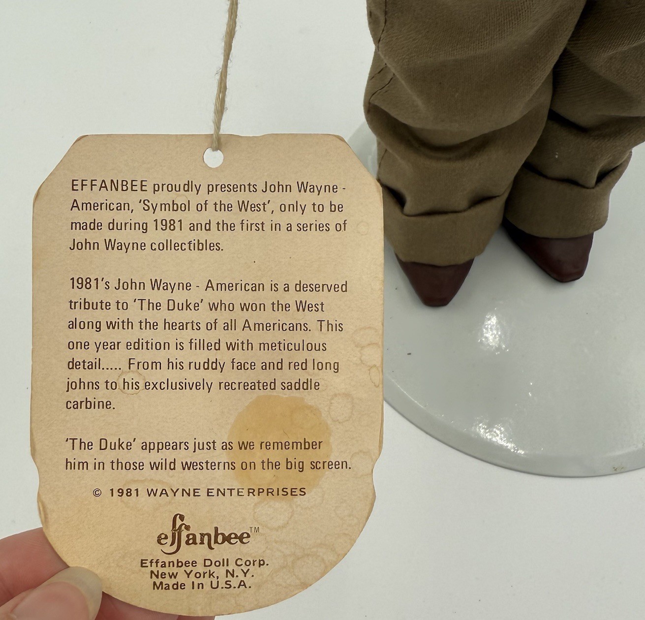 VTG 1981 Effanbee John Wayne Doll Legend Series w/ Tag Cowboy Western