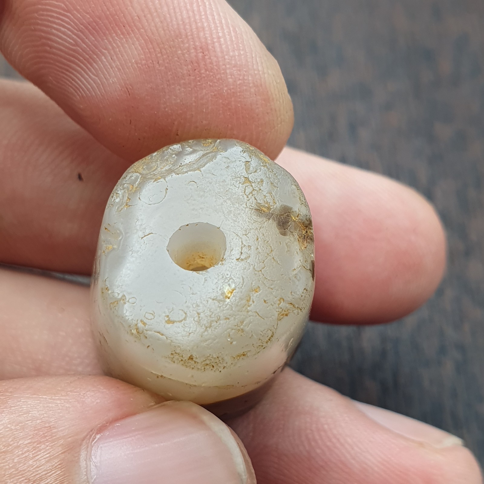 Ancient Antique Himalayan Tibetan Banded Ntural pattern Agate Bead Amulet