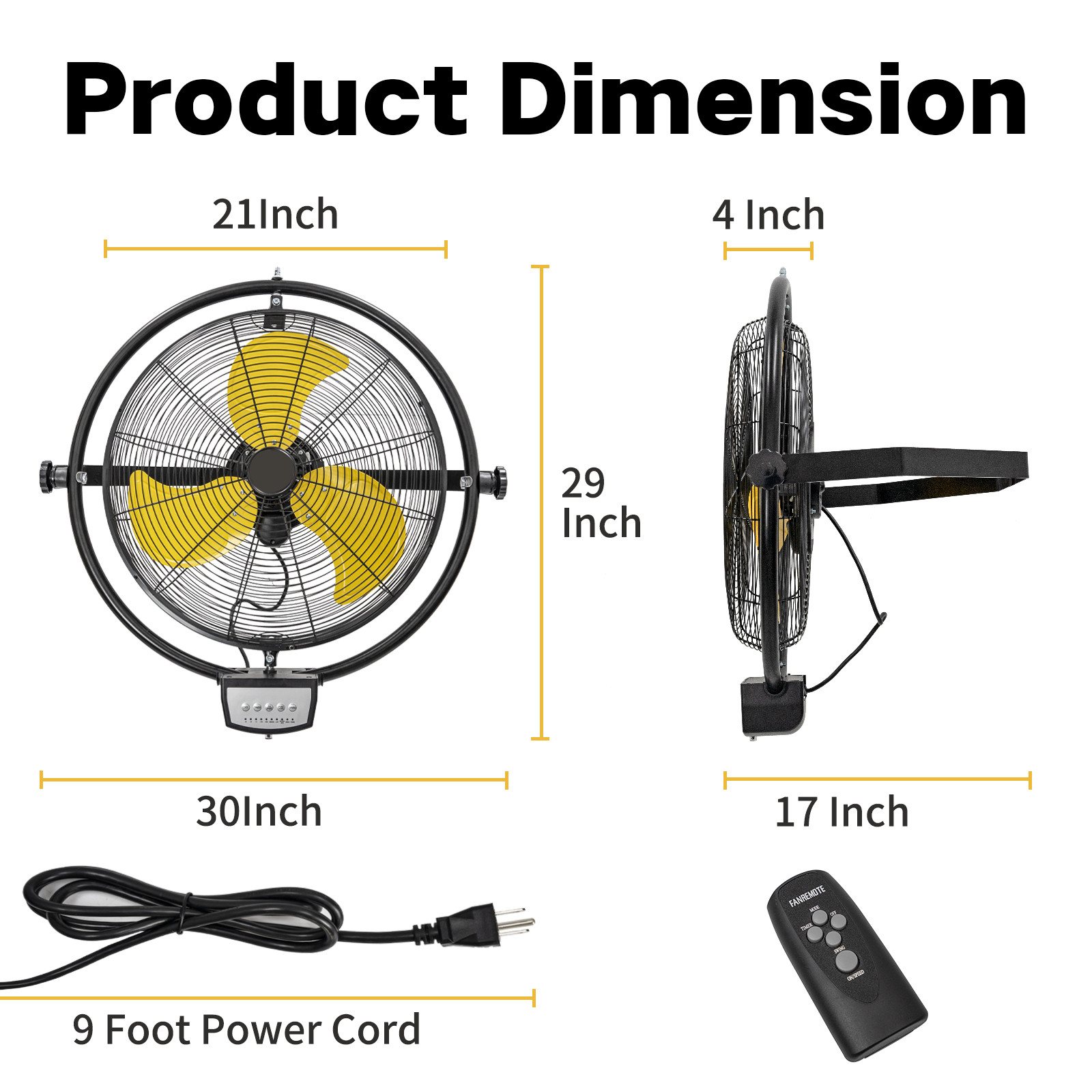 20 inch Wall Mount Fan Oscillating, 5000 CFM High Velocity Extended Remote
