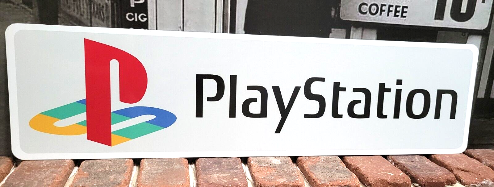 Playstation Logo Aluminum Sign 6" x 23" with free decal.