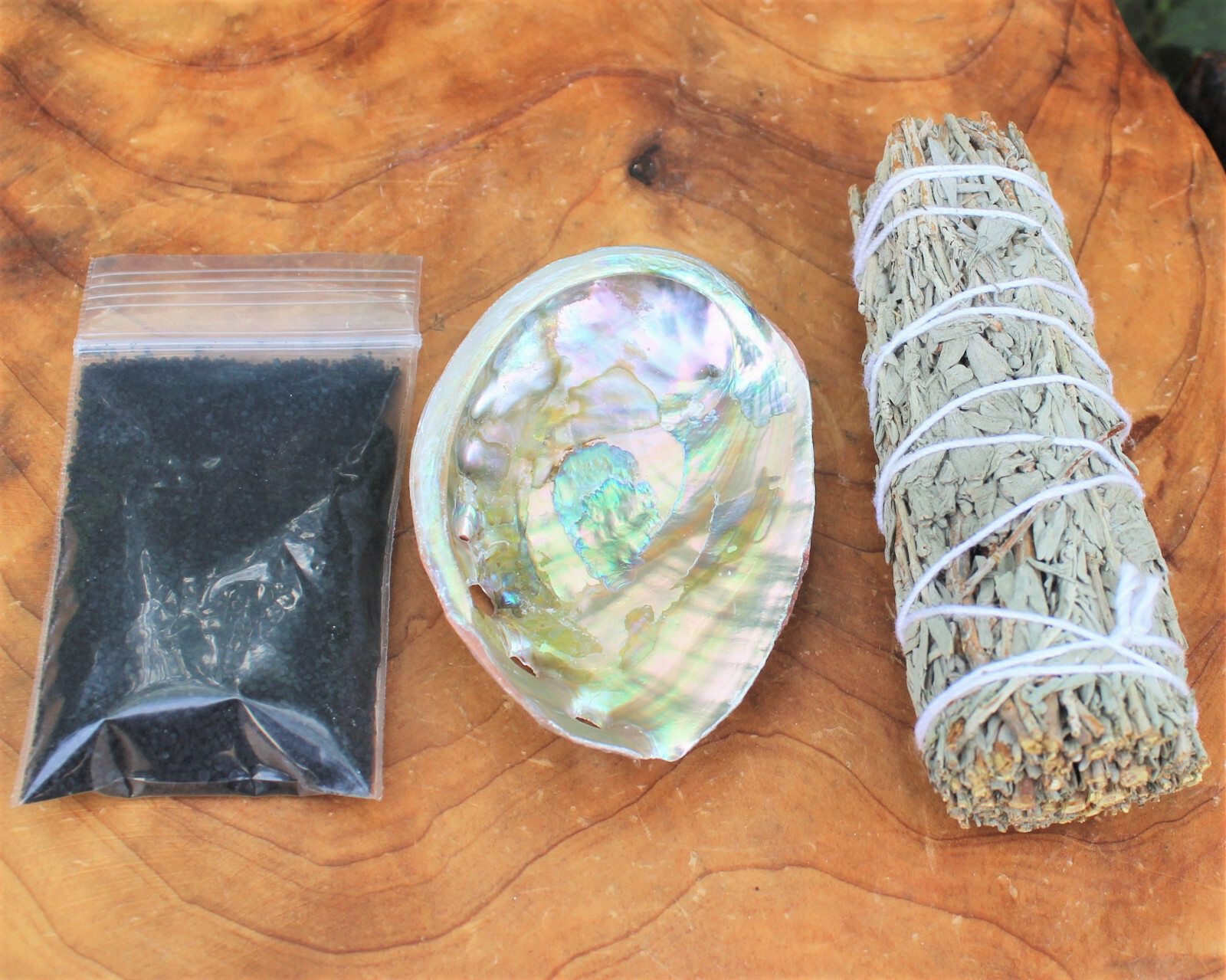 Sage Smudge Kit: Blue Sage, Mini Abalone Shell, Black Salt & Smudging Directions