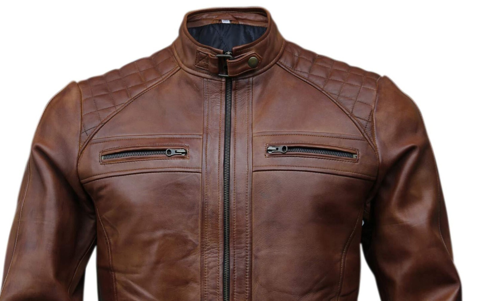Men's Café Racer Biker Leather Jacket Black Brown Motorcycle Genuine Leather