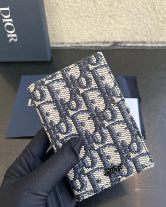 DO Oblique Passport Holder Canvas Leather Beige Black Travel Wallet