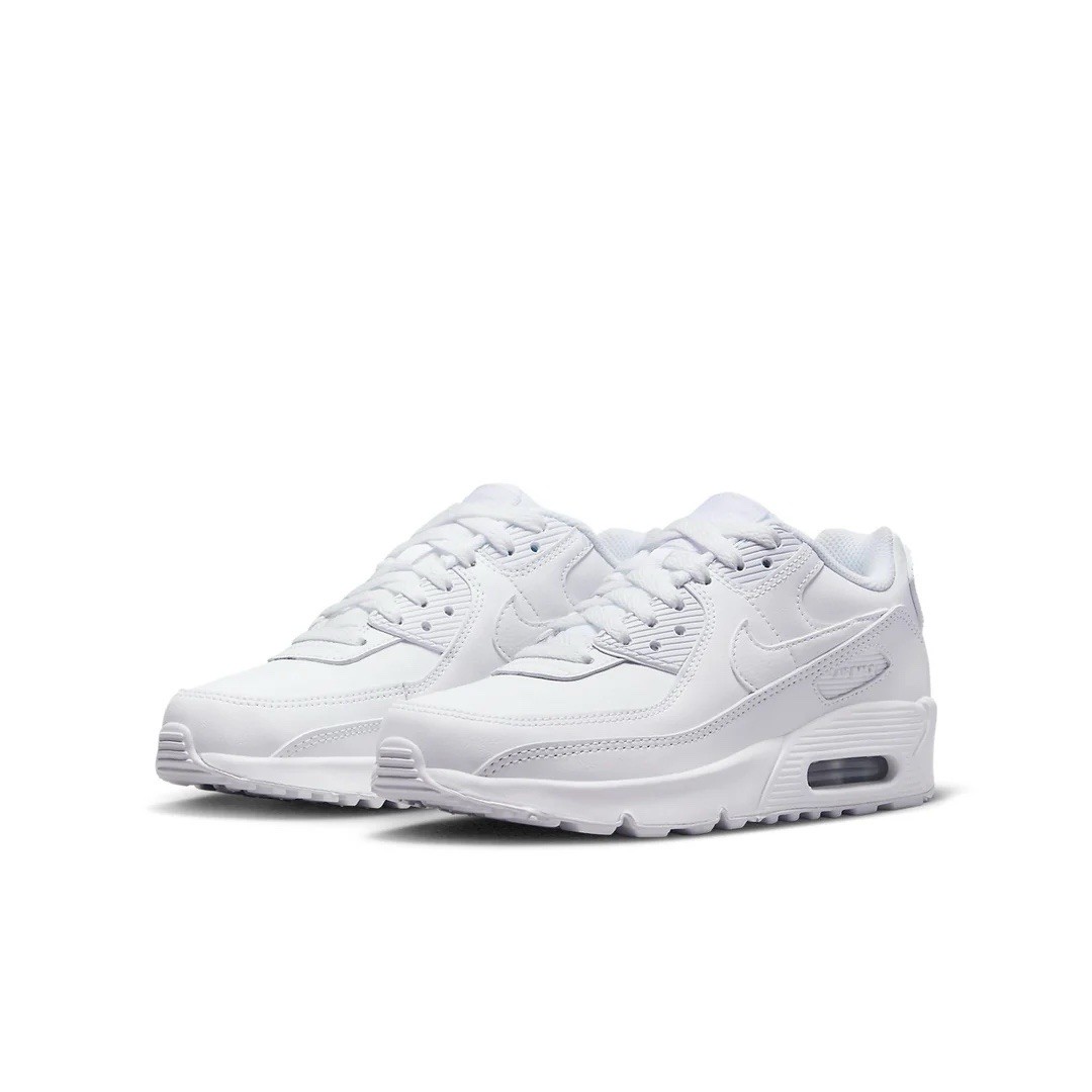Nike Air Max 90 LTR Triple White Lace Up Athletic Sneakers CD6864-100 GS Sizes