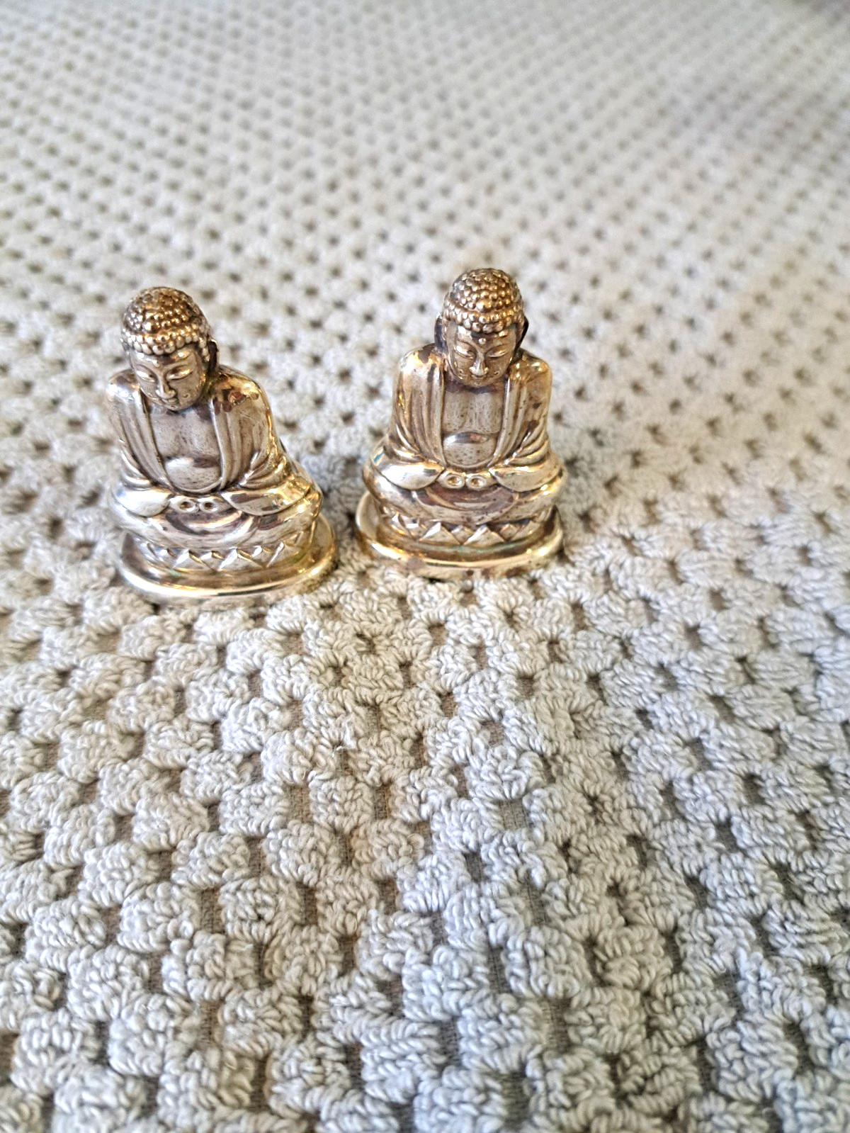 Vintage Figural Buddha 950 Sterling Silver Salt & Pepper Shakers Early 1900's
