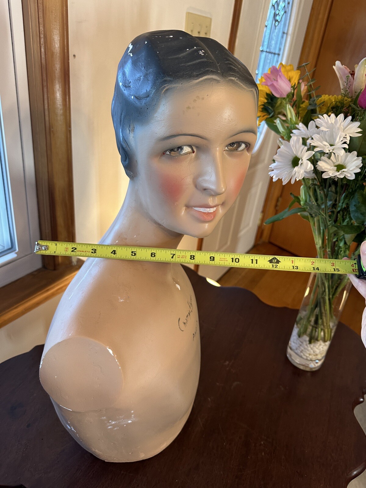 Vintage French Paris Lady Woman Hat Bust Head Champs Elysees Mannequin Plaster