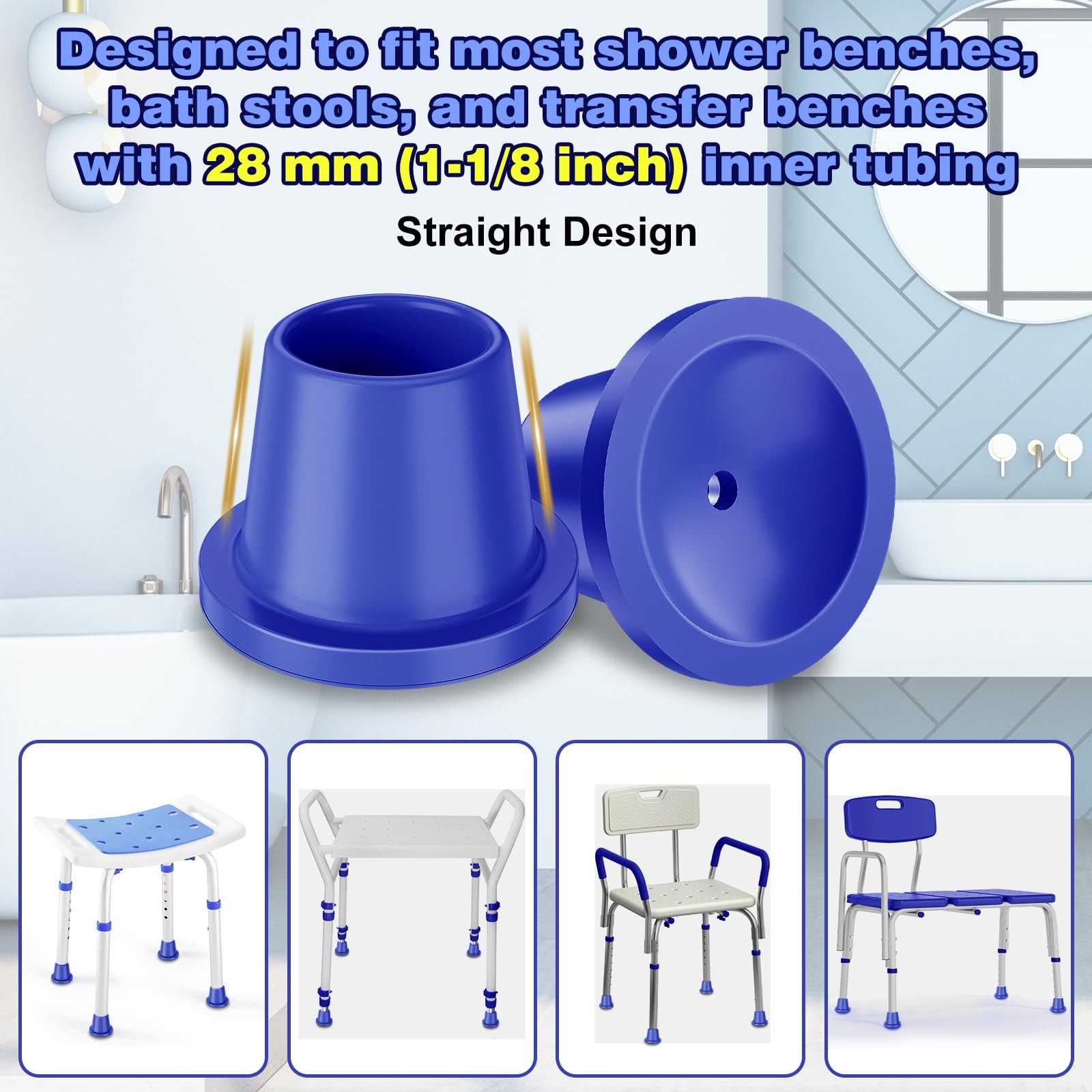 Replacement Feet for Shower Chair Bath Seat, Rubber Tips 4-Pack