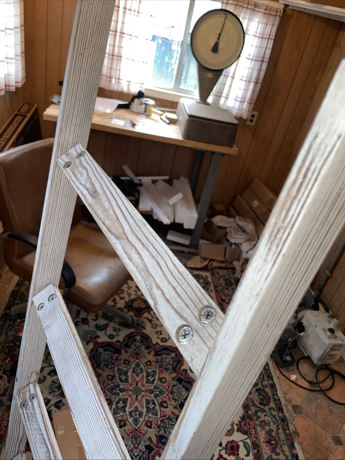 5-Tier Blanket Ladder Wooden Washed White Non-folding Easy Assembly