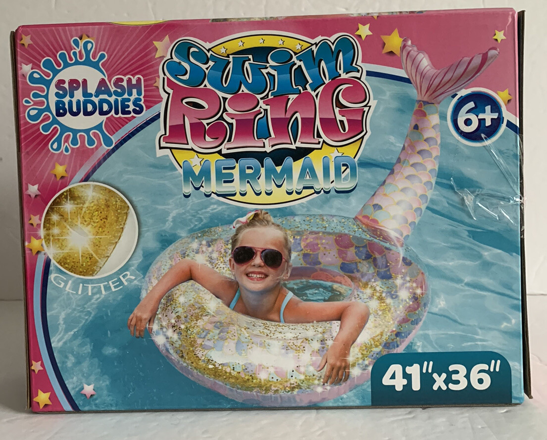 Splash Buddies NEW in Box Swim Ring Mermaid Gold Glitter 41" x 36"