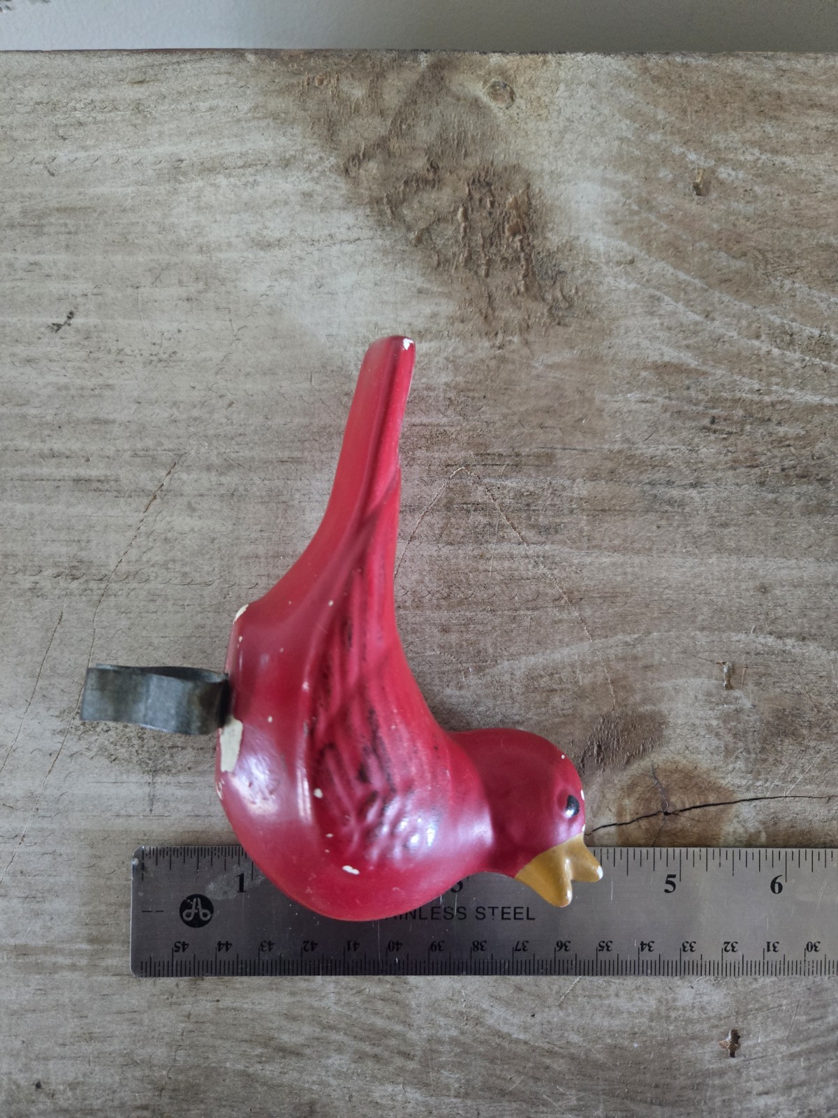 Roseville Ohio L&H Pottery Red Cardinal Bird Bath Clip On 1960s Vintage