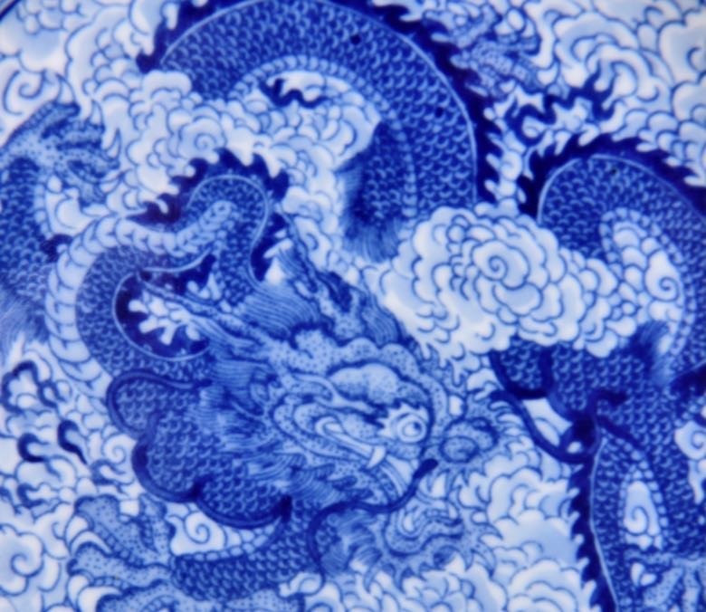 6.6''YongZheng Marked Blue white Porcelain dragon loong beast Tray Dish Plate