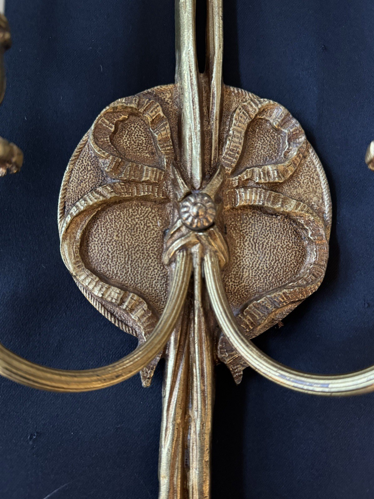 PAIR Vintage French Brass Bow Tassels Wall Sconce Candelabras 2 Pair Available