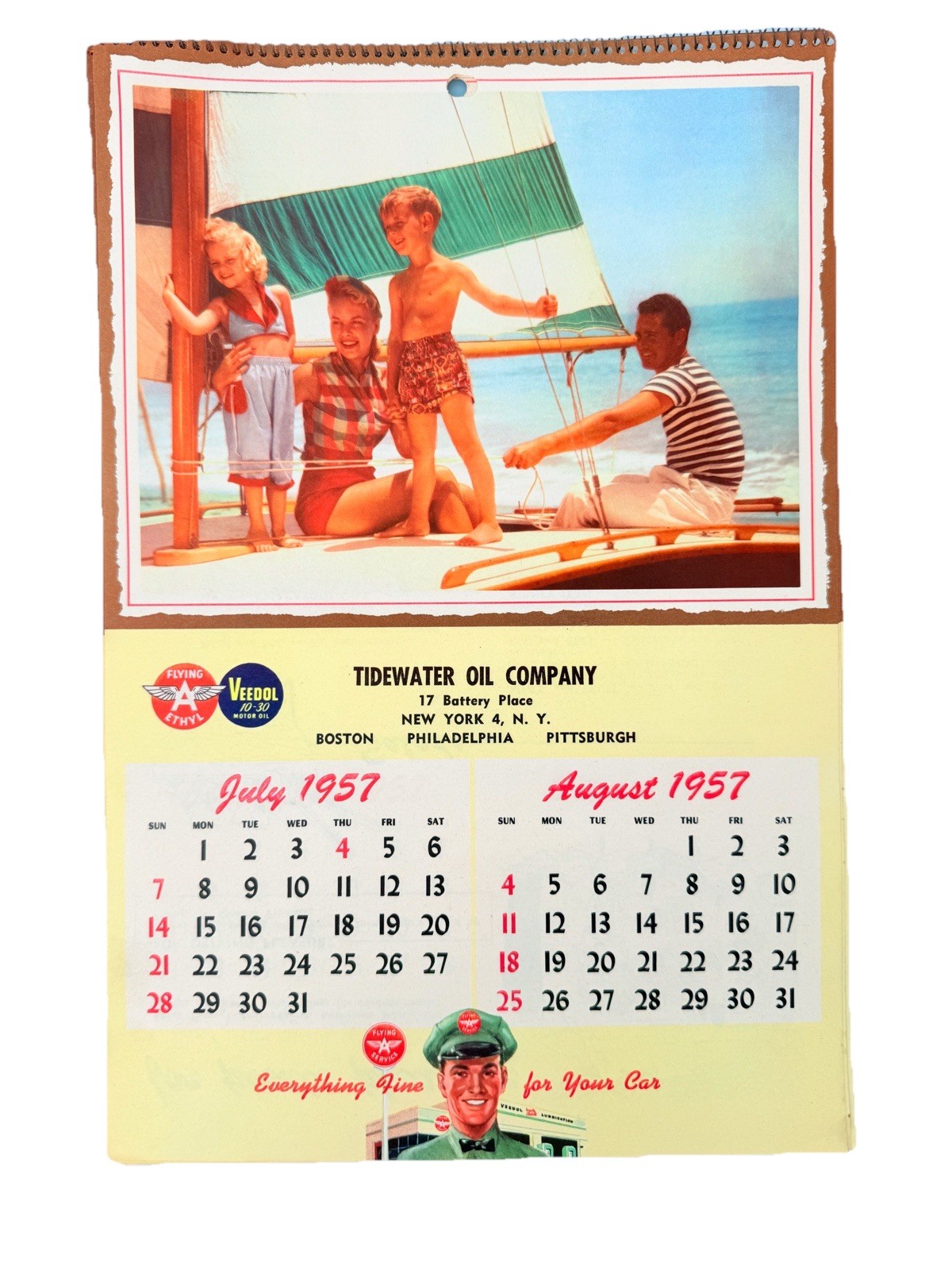 1957 Seasons Greetings Tydol Veedol Flying A Ethyl Oil Advertising Calendar NY