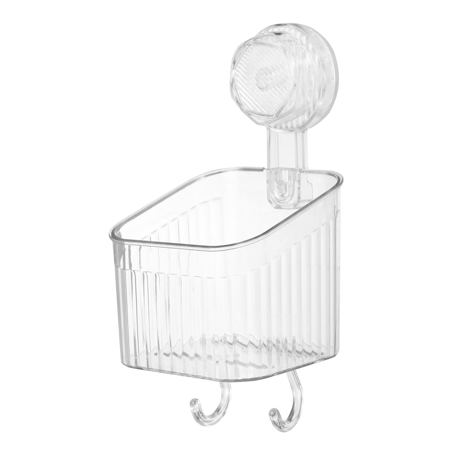 3.7" Suction Cup Shower Caddy Storage Organizer Shelf with Hooks Clear