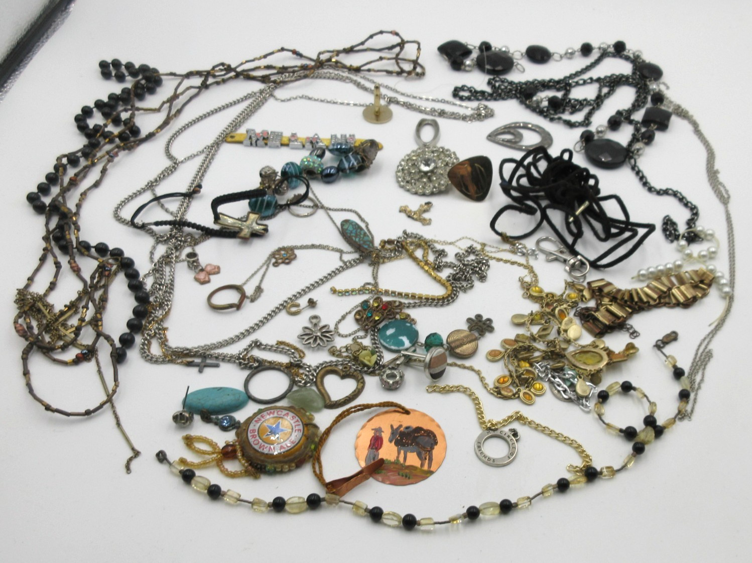 VTG MODERN LOT CRAFT BROKEN REPAIR Silver gold tone NECKLACE BROOCH PARTS ETC