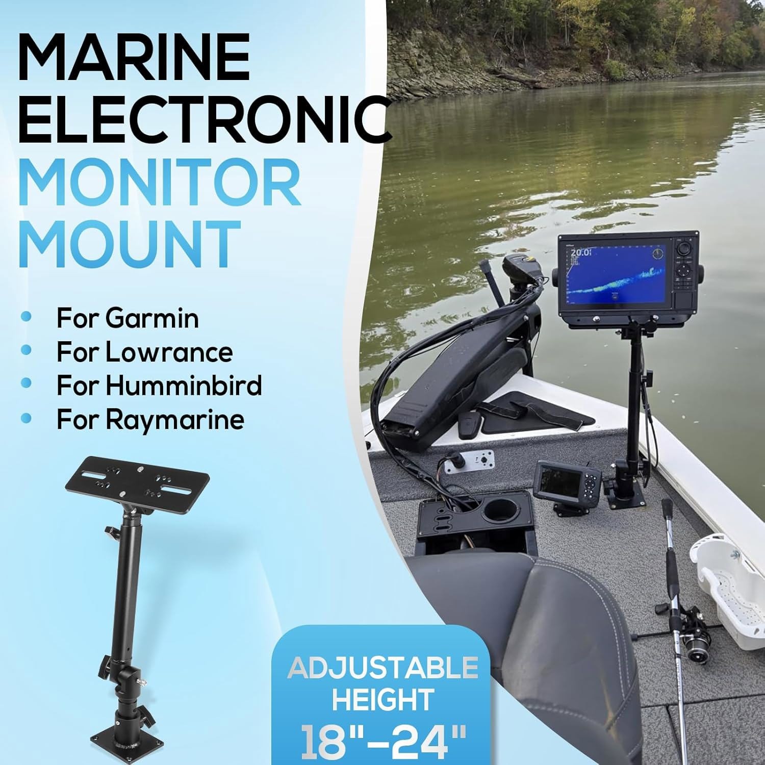 Heavy Duty Aluminum Chartplotter Mount 18"-24" Adjustable 350° Swivel MM-001-BL