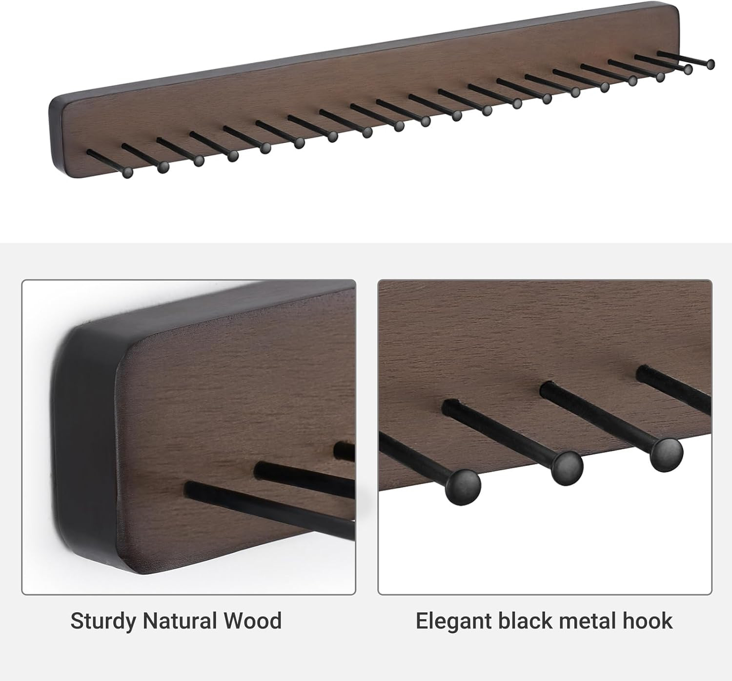 Mkono Tie Rack Wall Mounted Belt Hanger Holder Rustic Wood Tie Organizer for Men