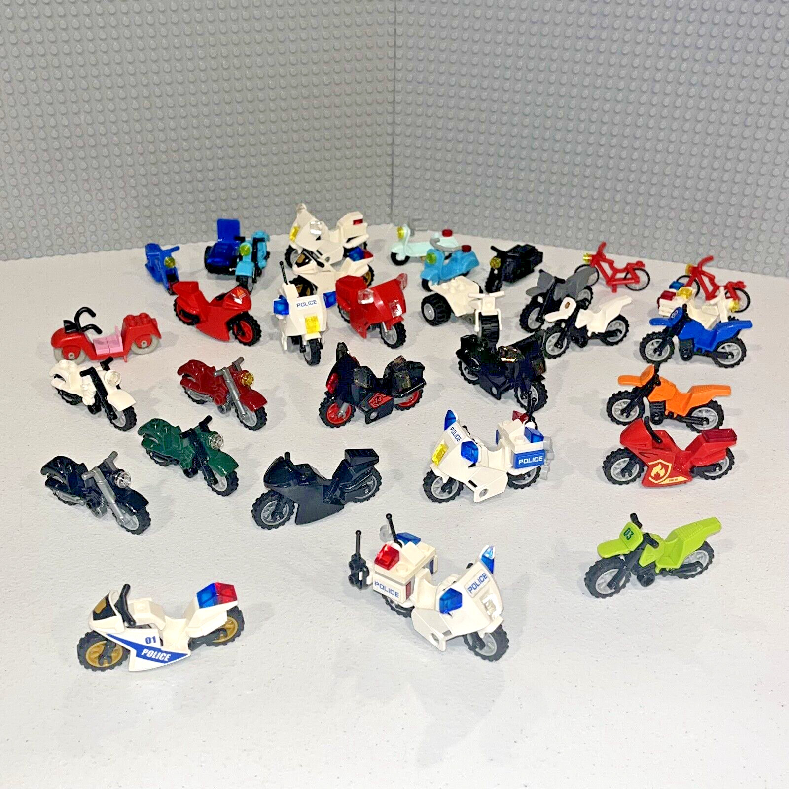 Lego Motorcycle for Minifigures: Police Dirt Bike Sport Cruiser ATVs Bicycles