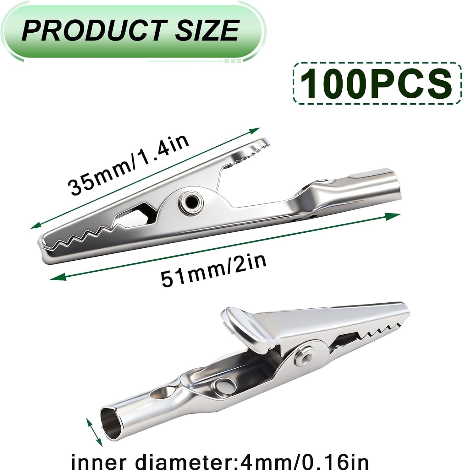 100 Pcs Metal Alligator Clips 52 Mm for Household Soldering and Electrical Test