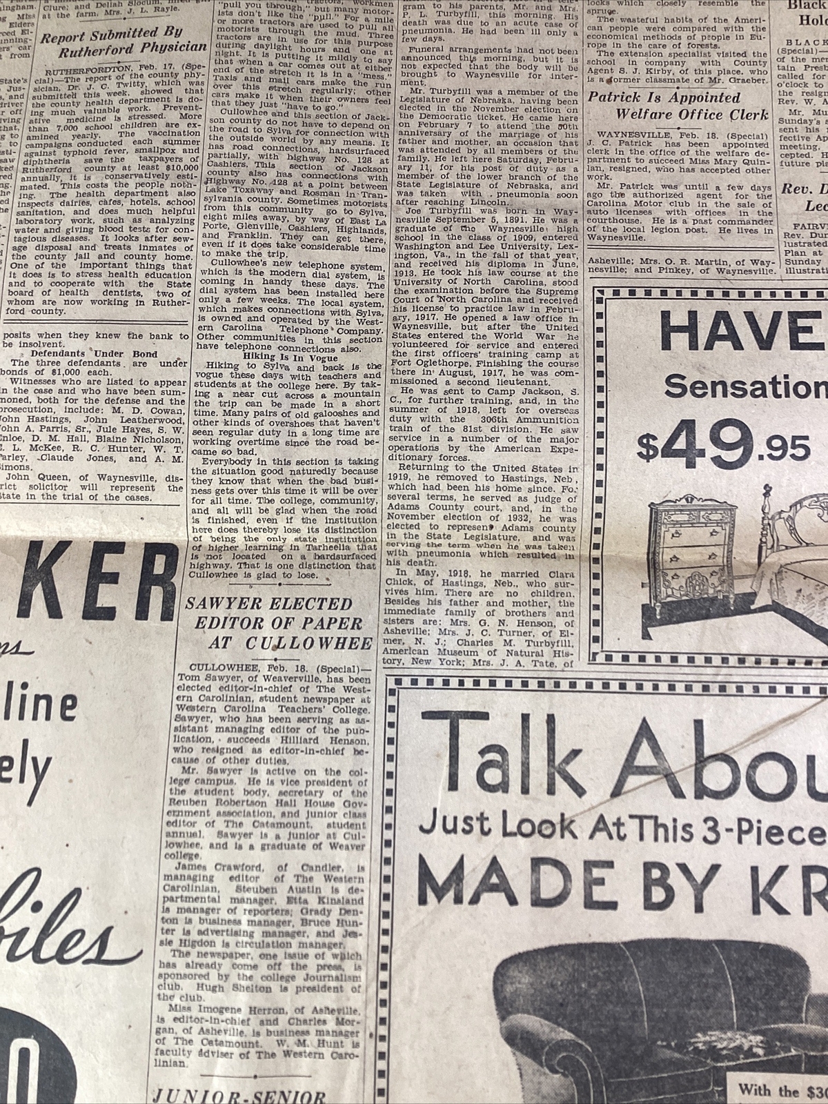 Ashville NC Newspaper Feb 19, 1933 Boxer Jim Corbett Dempsey Lou Gehrig Haverty