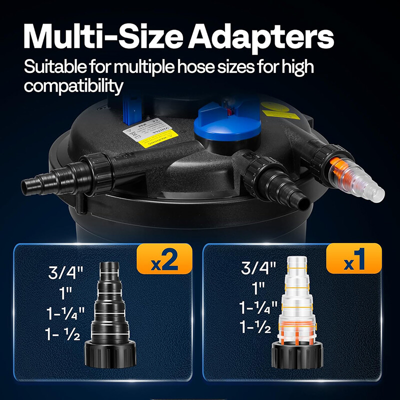 2110 GPH Bio Pressure Pond Filter w/ 13W Light Multi-Size Adapters for Koi Ponds