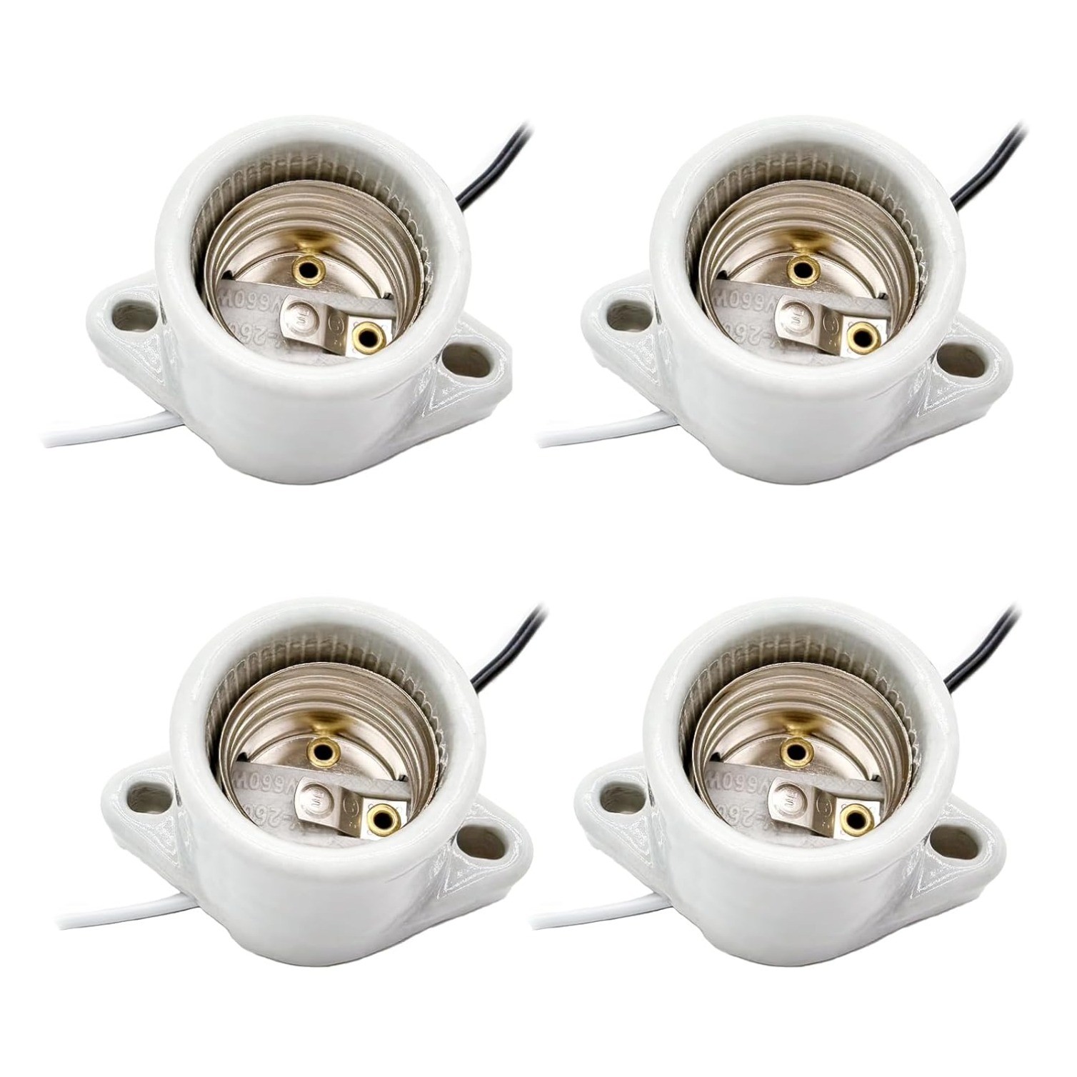 4-Pack E26 Ceramic Light Sockets, 600V 660W Lamp Holder & 6" 18AWG Wire