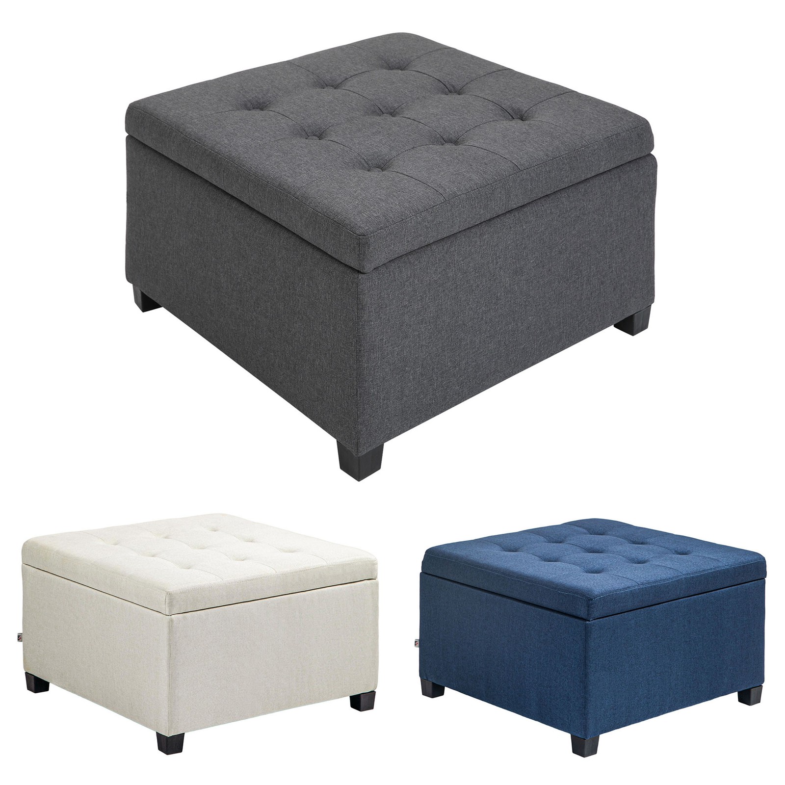 HOMCOM Fabric Tufted Storage Ottoman w/Flip Top Seat Lid and Metal Hinge