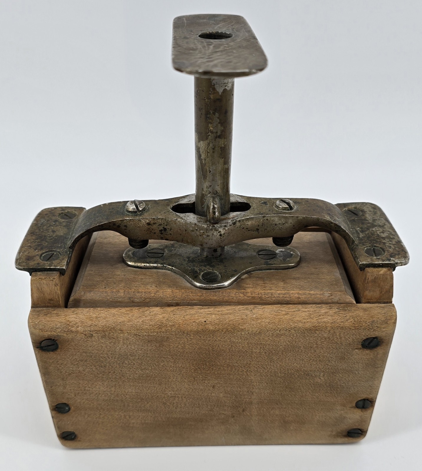 Antique Butter Pat Mold Stamp Press Dairy Criss Cross Brass Wood Farm Decor Rare