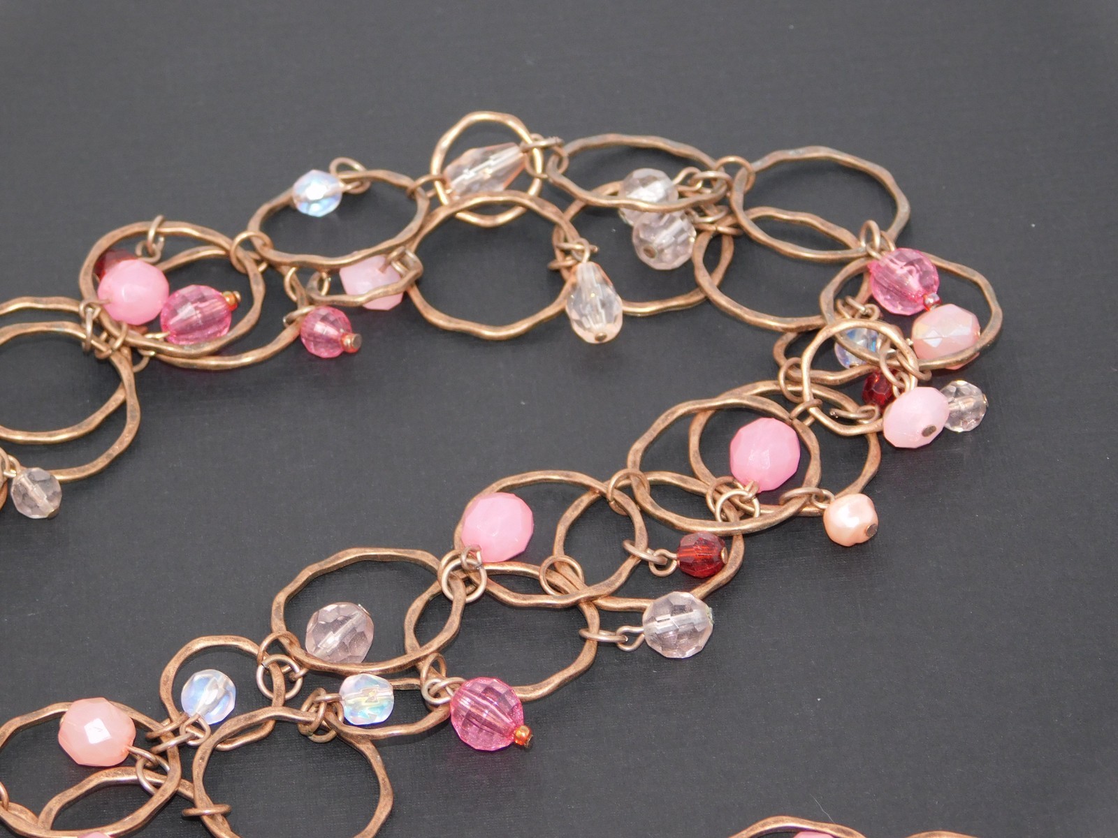 Vintage JOAN RIVERS Copper Tone Dangle Bead Circle Chain 39" Necklace